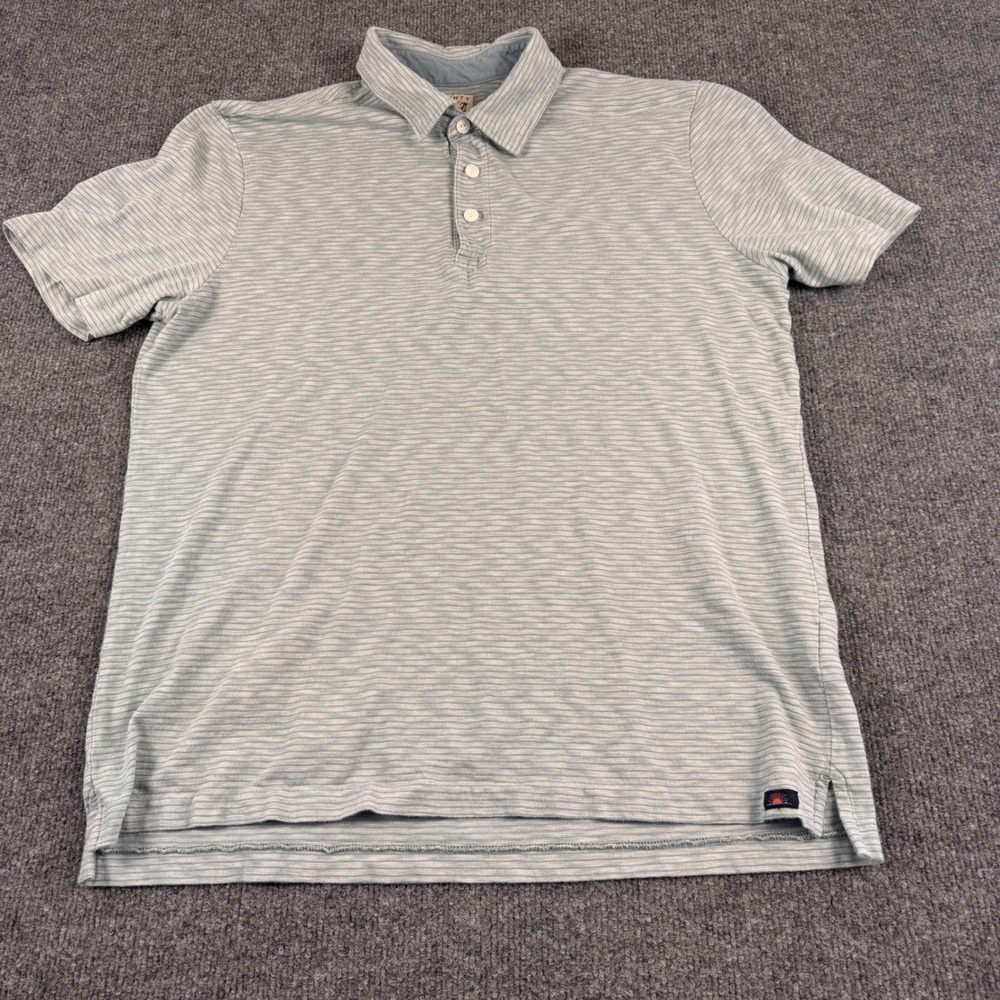 Faherty Sunwashed Polo Mens Large Blue Excellent Organic Cotton Slub Striped